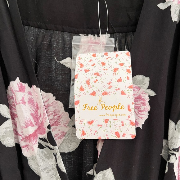 FREE PEOPLE Love of My Life Midi dress black with pink green flower print NWT - Picture 4 of 13